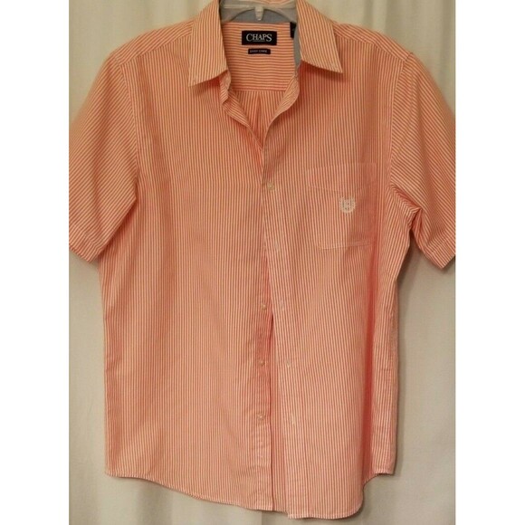 Men's Ralph Lauren Chaps Shirt  Medium EASY CARE Striped Short Sleeve Button - Picture 1 of 5